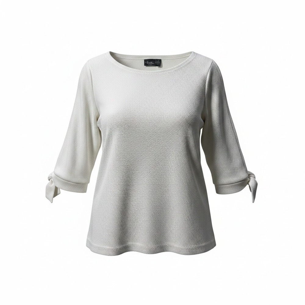 Chicos Travelers Collection Top Women 2/Large White Tie Cuff Minimalist